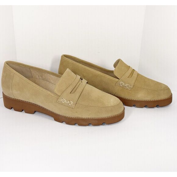 Vionic Cheryl Penny Loafer Tan Suede Lug Sole Comfort Chunky Classic 12W Wide - Picture 6 of 16